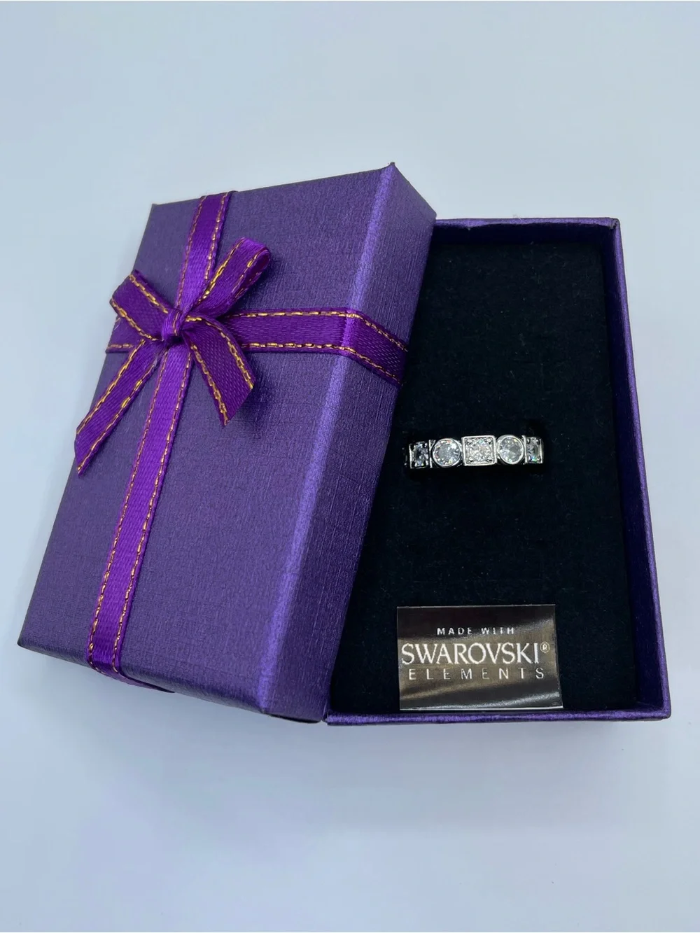Swarovski Crystal Elements White Eternity Band Ring Geometric Bezel Set Sz 6